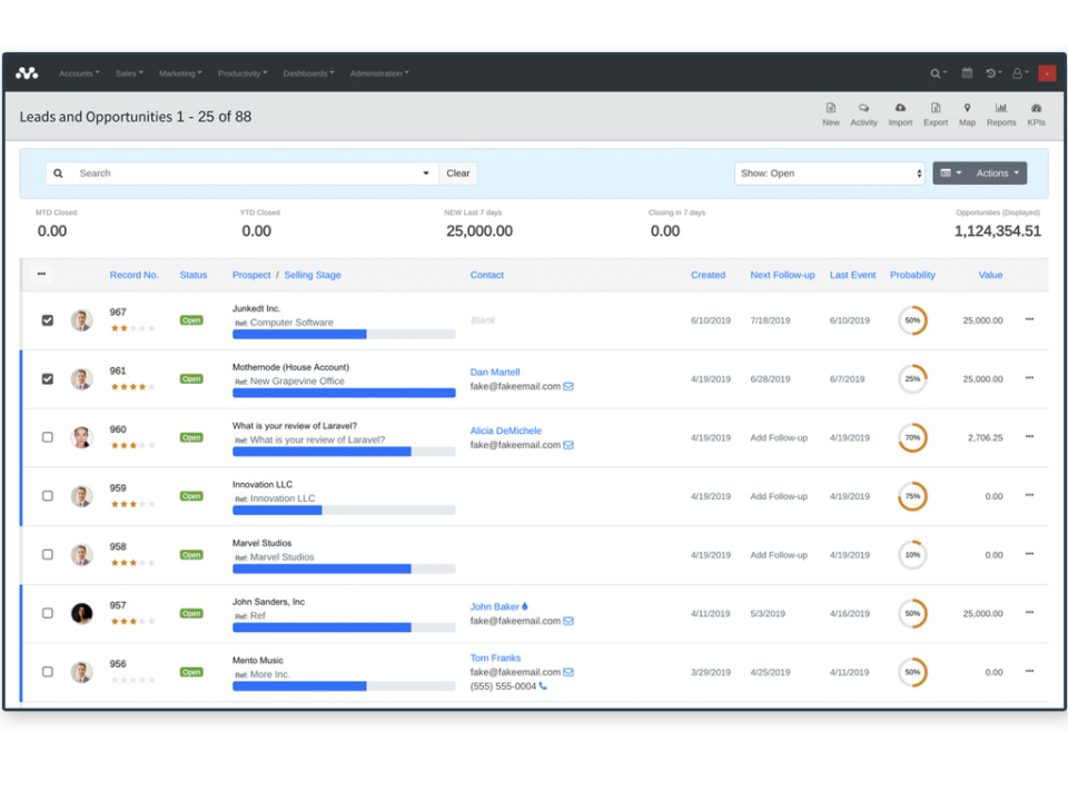 screenshot of Mothernode CRM